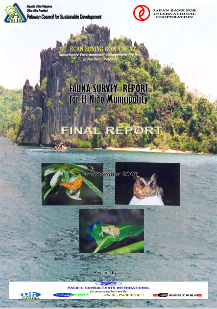 FAUNA SURVEY REPORT FOR EL NIDO MUNICIPALITY 2006